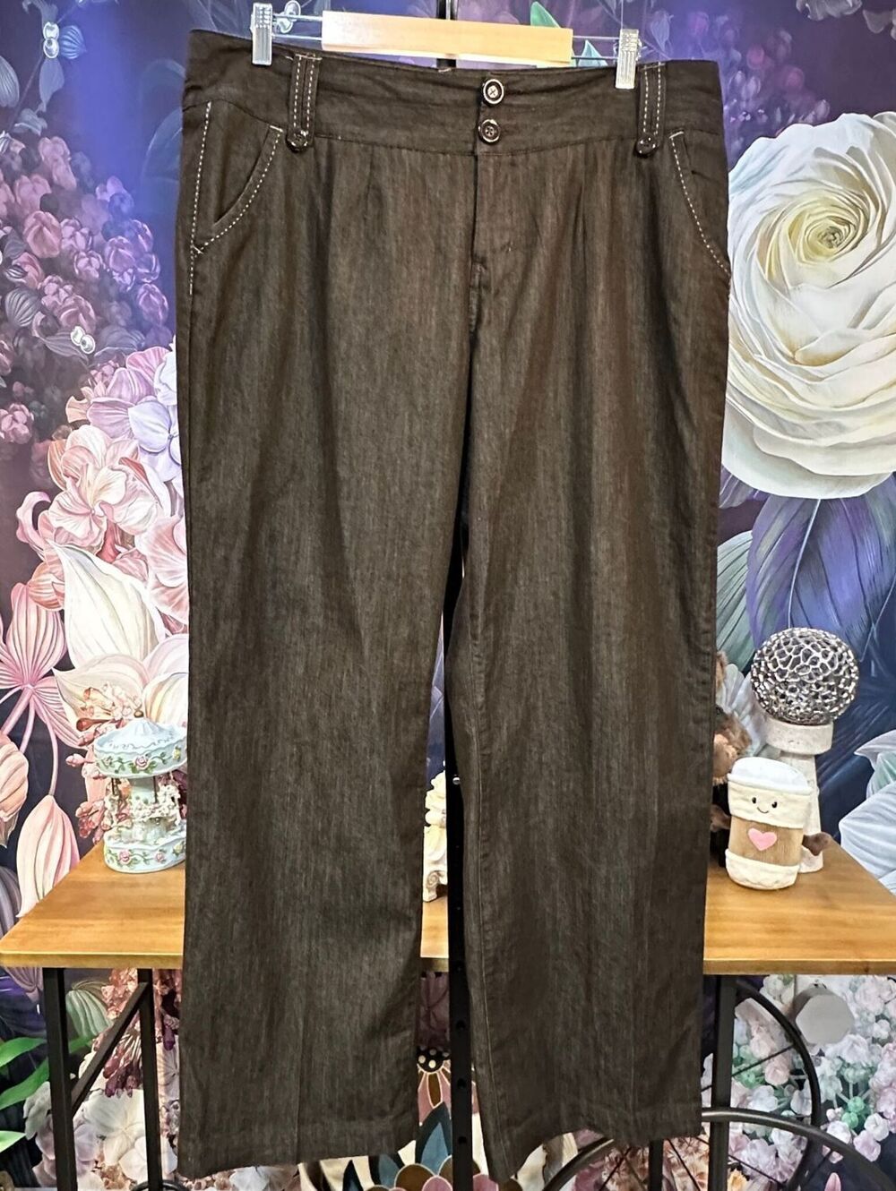 Cato 18W Brown Straight Leg Pants Minimalist Normcore Classic Contrast Stitch